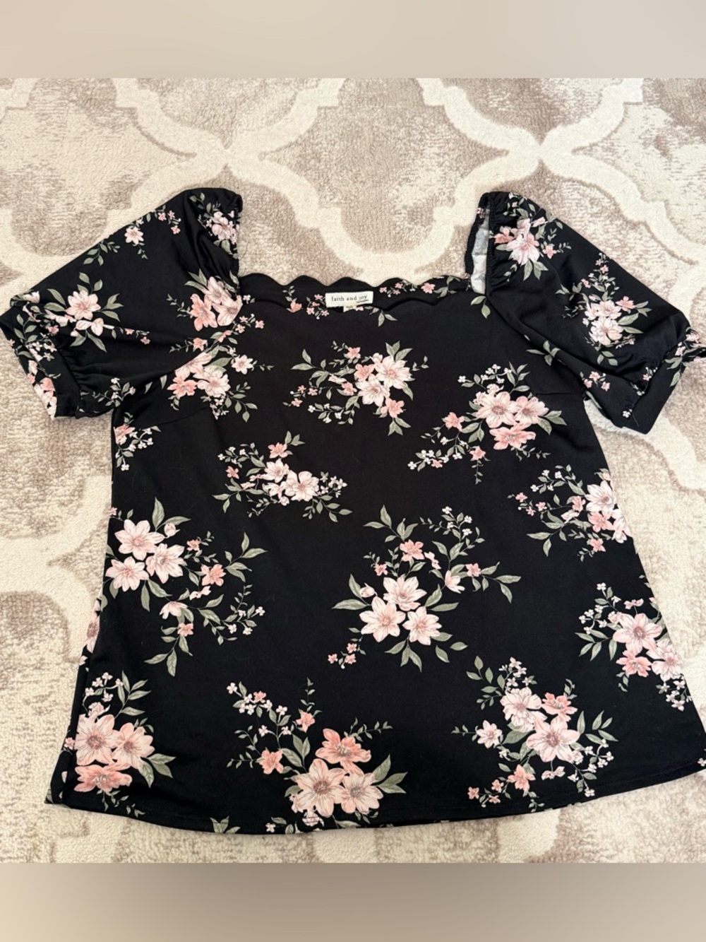 Faith and Joy Black Label Top with Subtle Pink Floral Detail - Picture 2 of 7
